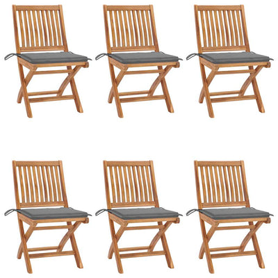 Folding Garden Chairs with Cushions 6 pcs Solid Teak Wood