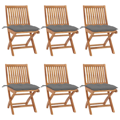 Folding Garden Chairs with Cushions 6 pcs Solid Teak Wood