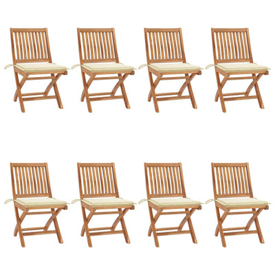 Folding Garden Chairs with Cushions 8 pcs Solid Teak Wood