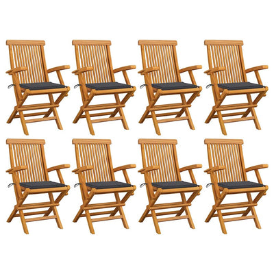 Garden Chairs with Anthracite Cushions 8 pcs Solid Teak Wood