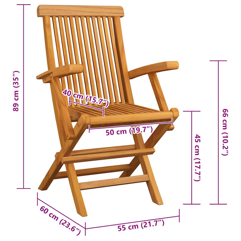 Garden Chairs with Cream Cushions 8 pcs Solid Teak Wood