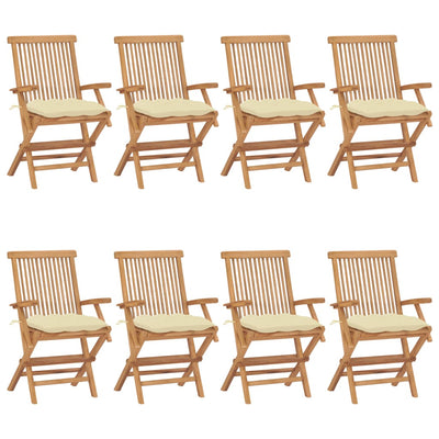 Garden Chairs with Cream White Cushions 8 pcs Solid Teak Wood