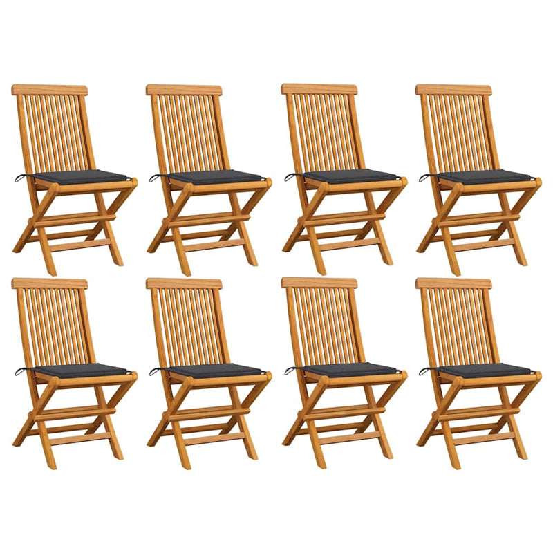 Garden Chairs with Anthracite Cushions 8 pcs Solid Teak Wood