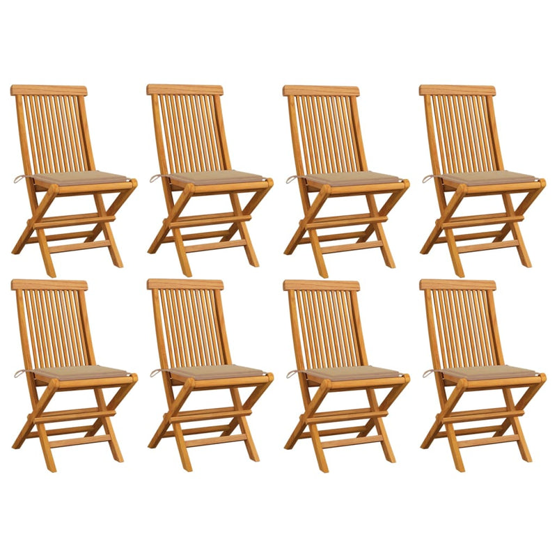 Garden Chairs with Beige Cushions 8 pcs Solid Teak Wood