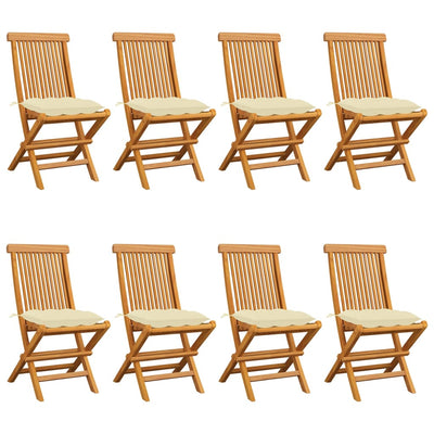 Garden Chairs with Cream White Cushions 8 pcs Solid Teak Wood