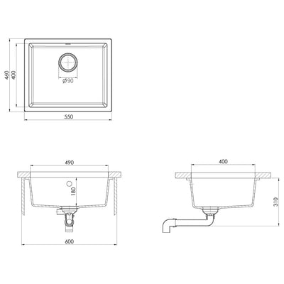 Kitchen Sink with Overflow Hole White Granite