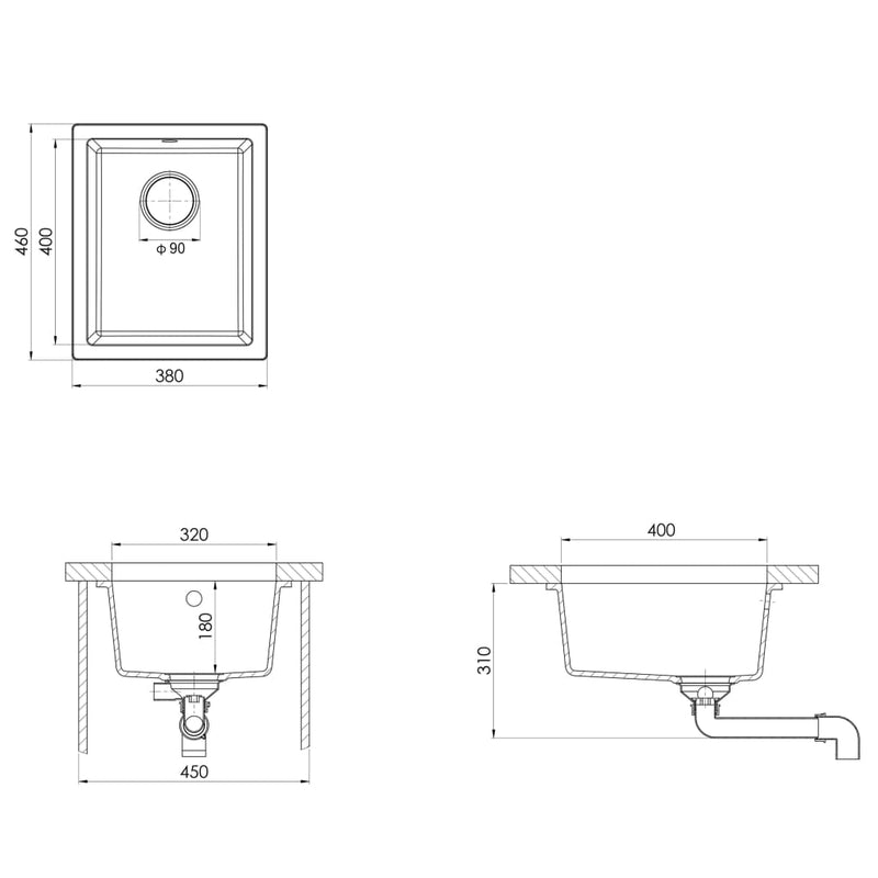 Kitchen Sink with Overflow Hole Black Granite