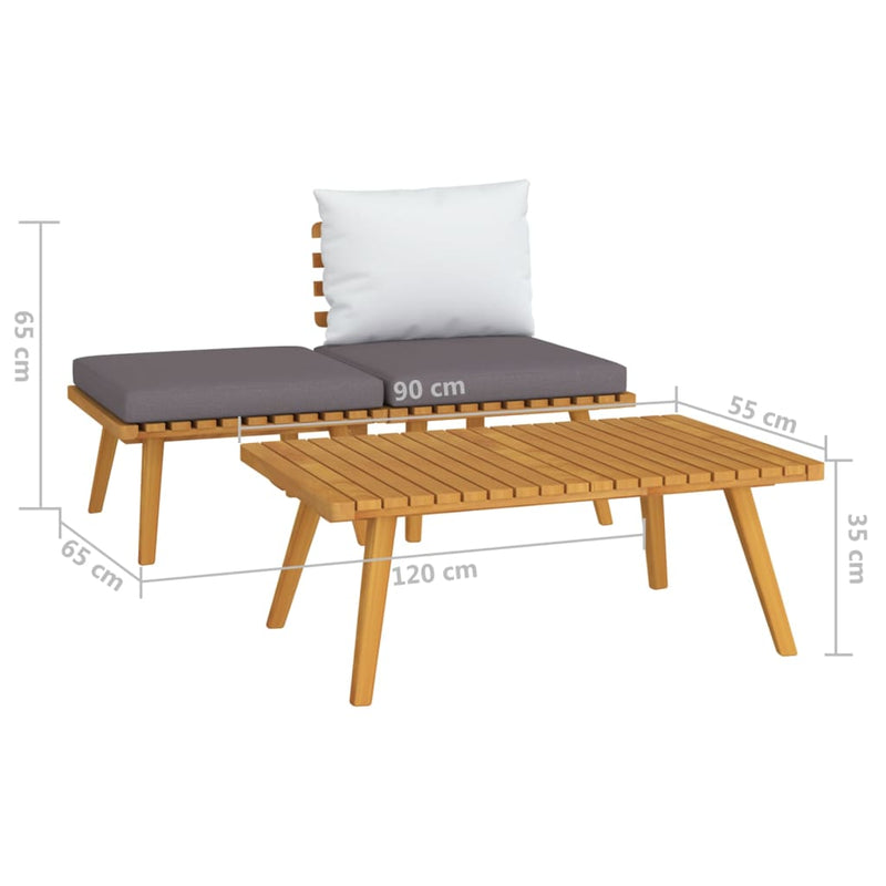 3 Piece Garden Lounge Set with Cushions Solid Acacia Wood