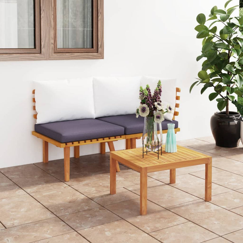 2 Piece Garden Lounge Set with Cushions Solid Acacia Wood