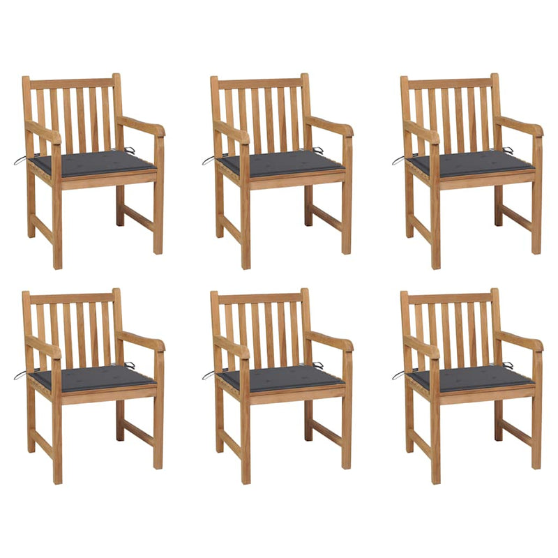 Garden Chairs 6 pcs with Anthracite Cushions Solid Teak Wood