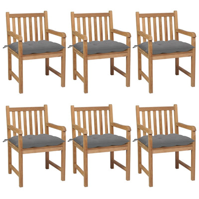 Garden Chairs 6 pcs with Grey Cushions Solid Teak Wood