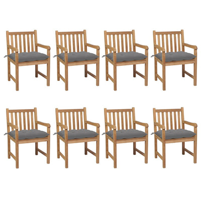 Garden Chairs 8 pcs with Grey Cushions Solid Teak Wood