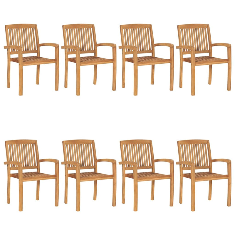 Stacking Garden Chairs with Cushions 8 pcs Solid Teak Wood