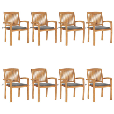 Stacking Garden Chairs with Cushions 8 pcs Solid Teak Wood