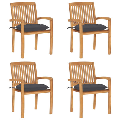 Stacking Garden Chairs with Cushions 4 pcs Solid Teak Wood