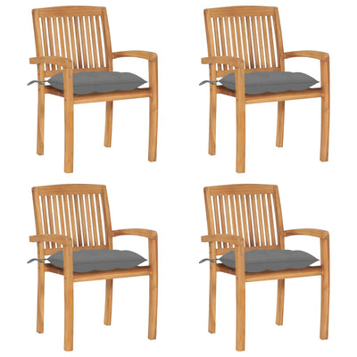 Stacking Garden Chairs with Cushions 4 pcs Solid Teak Wood