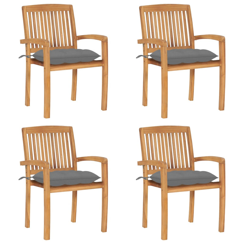 Stacking Garden Chairs with Cushions 4 pcs Solid Teak Wood