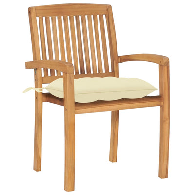 Stacking Garden Chairs with Cushions 4 pcs Solid Teak Wood