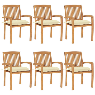 Stacking Garden Chairs with Cushions 6 pcs Solid Teak Wood