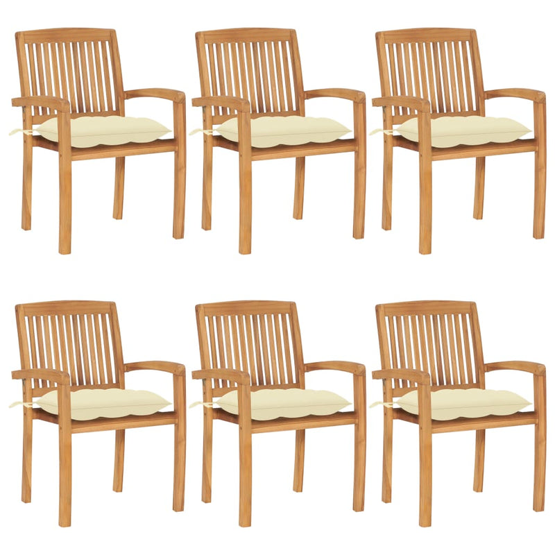 Stacking Garden Chairs with Cushions 6 pcs Solid Teak Wood