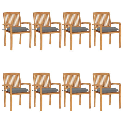 Stacking Garden Chairs with Cushions 8 pcs Solid Teak Wood