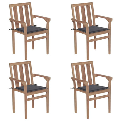 Stackable Garden Chairs with Cushions 4 pcs Solid Teak Wood