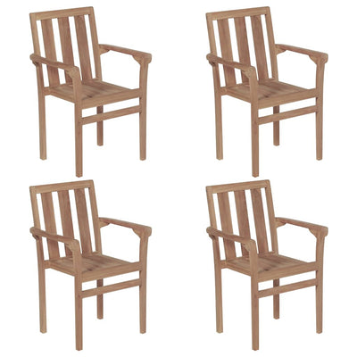 Stackable Garden Chairs with Cushions 4 pcs Solid Teak Wood