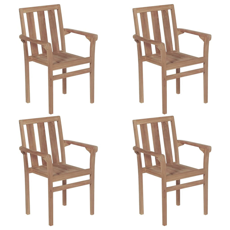 Stackable Garden Chairs with Cushions 4 pcs Solid Teak Wood