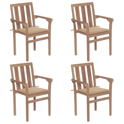 Stackable Garden Chairs with Cushions 4 pcs Solid Teak Wood