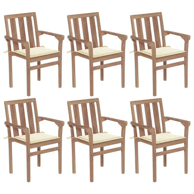 Stackable Garden Chairs with Cushions 6 pcs Solid Teak Wood