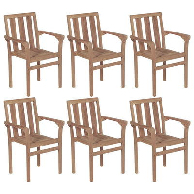 Stackable Garden Chairs with Cushions 6 pcs Solid Teak Wood