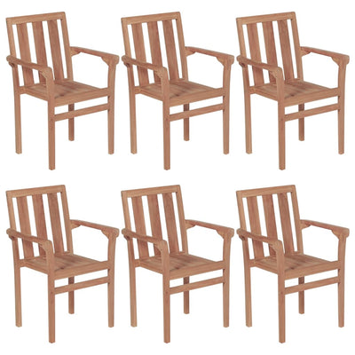 Stackable Garden Chairs with Cushions 6 pcs Solid Teak Wood