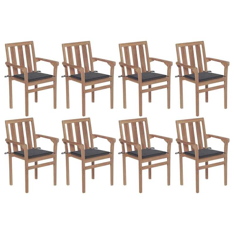 Stackable Garden Chairs with Cushions 8 pcs Solid Teak Wood