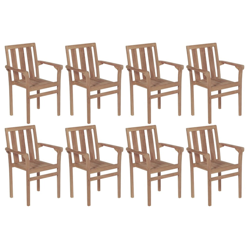 Stackable Garden Chairs with Cushions 8 pcs Solid Teak Wood