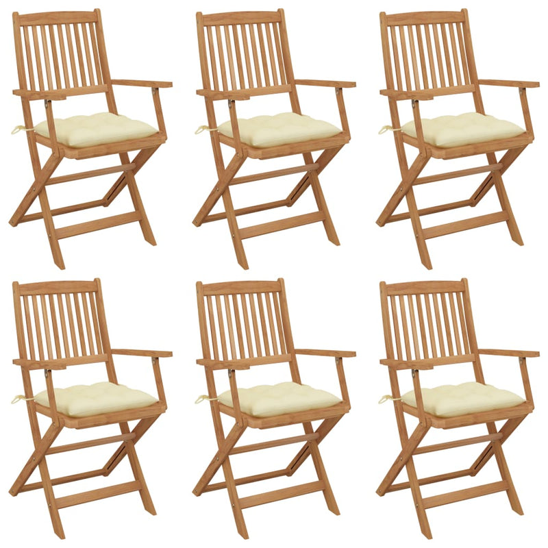 Folding Garden Chairs 6 pcs with Cushions Solid Acacia Wood