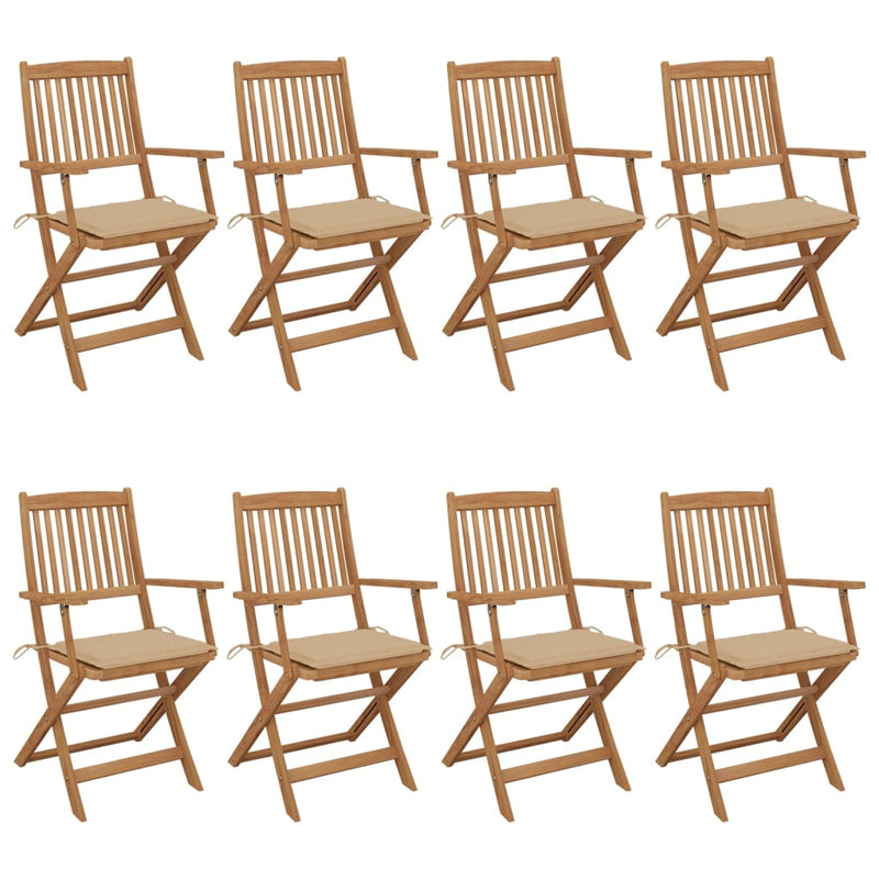 Folding Garden Chairs 8 pcs with Cushions Solid Acacia Wood