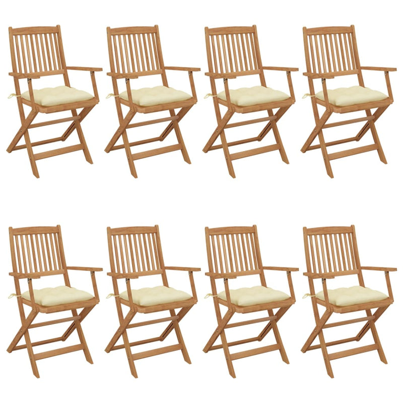 Folding Garden Chairs 8 pcs with Cushions Solid Acacia Wood