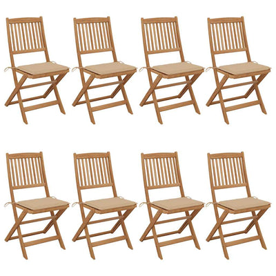 Folding Garden Chairs 8 pcs with Cushions Solid Acacia Wood