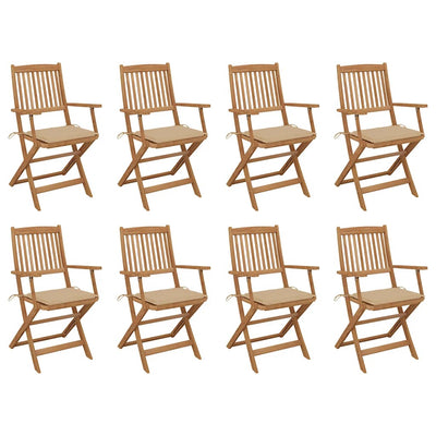 Folding Outdoor Chairs with Cushions 8 pcs Solid Wood Acacia