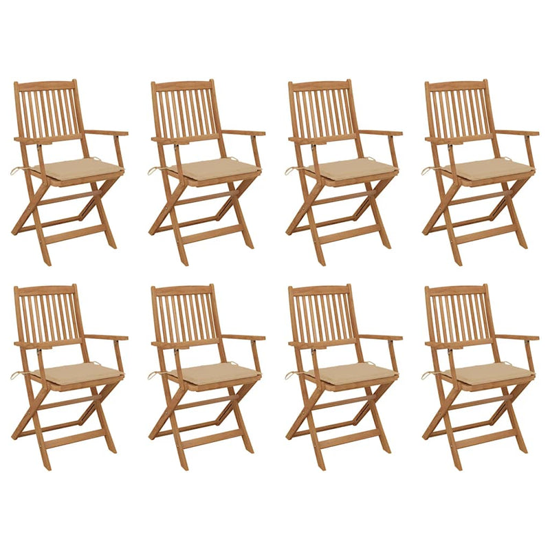 Folding Outdoor Chairs with Cushions 8 pcs Solid Wood Acacia