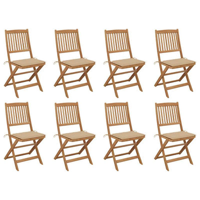 Folding Outdoor Chairs with Cushions 8 pcs Solid Wood Acacia