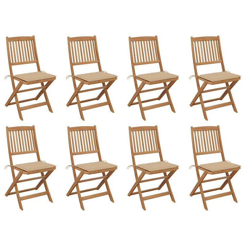 Folding Outdoor Chairs with Cushions 8 pcs Solid Wood Acacia