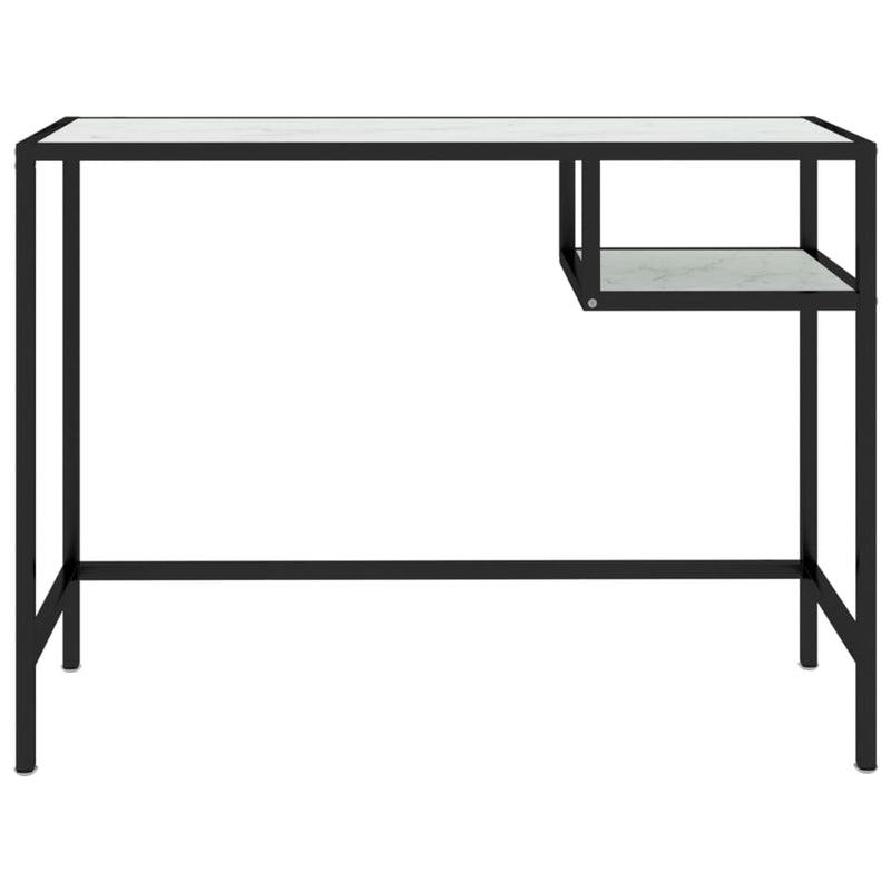 Computer Desk White Marble 100x36x74 cm Tempered Glass