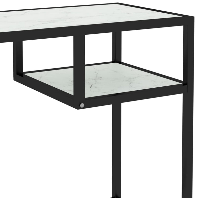 Computer Desk White Marble 100x36x74 cm Tempered Glass