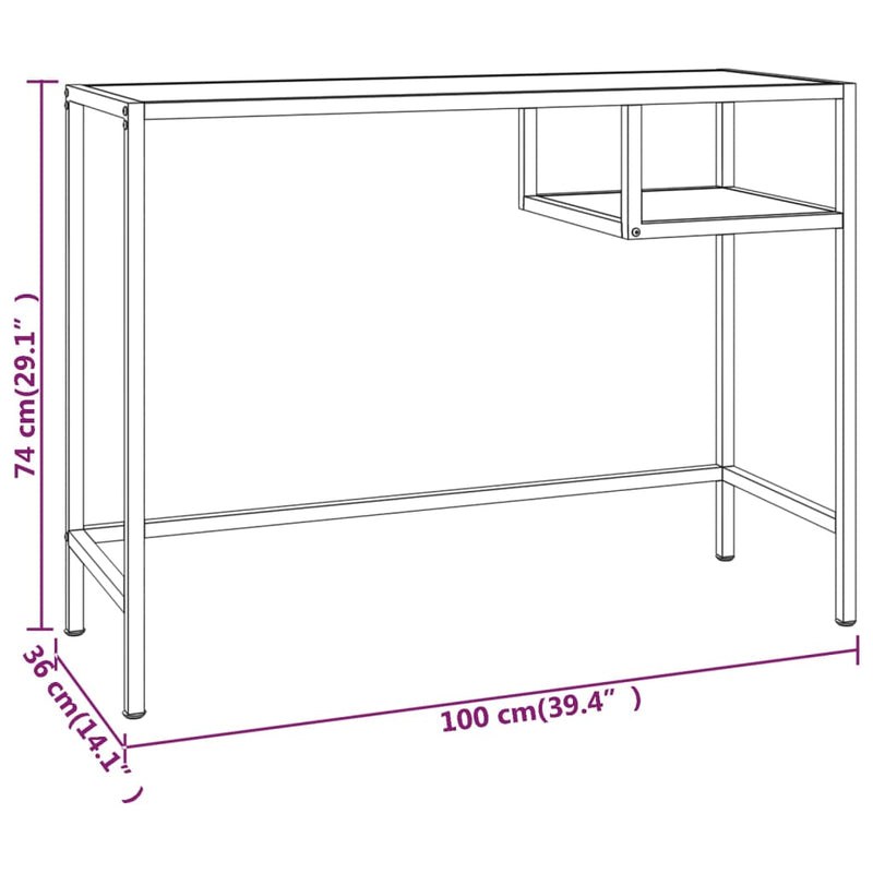 Computer Desk White Marble 100x36x74 cm Tempered Glass