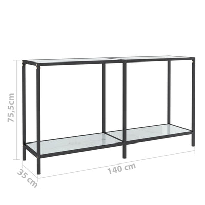 Console Table White 140x35x75.5 cm Tempered Glass