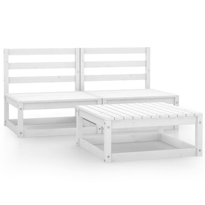 3 Piece Garden Lounge Set White Solid Wood Pine