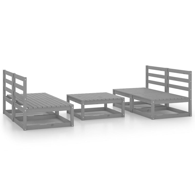 5 Piece Garden Lounge Set Grey Solid Pinewood