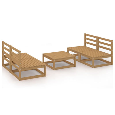 5 Piece Garden Lounge Set Honey Brown Solid Pinewood