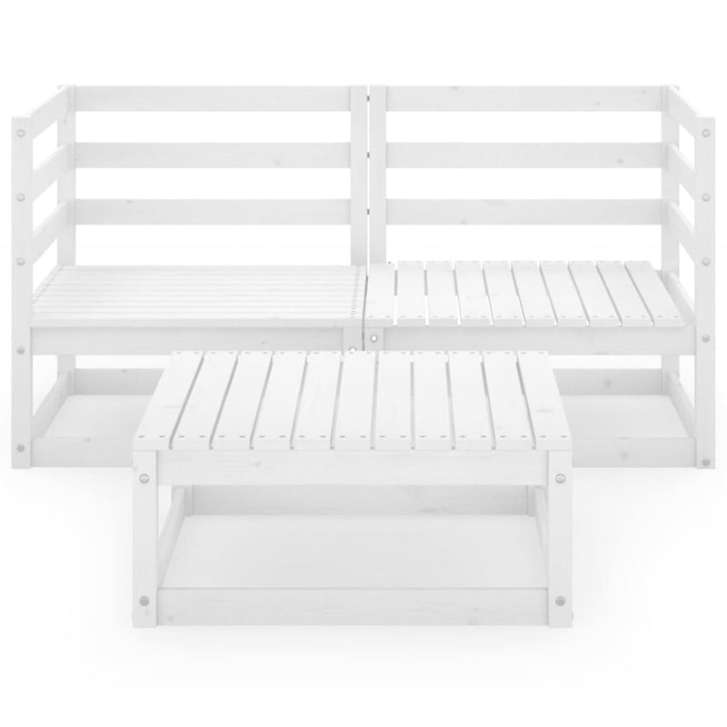 3 Piece Garden Lounge Set White Solid Pinewood